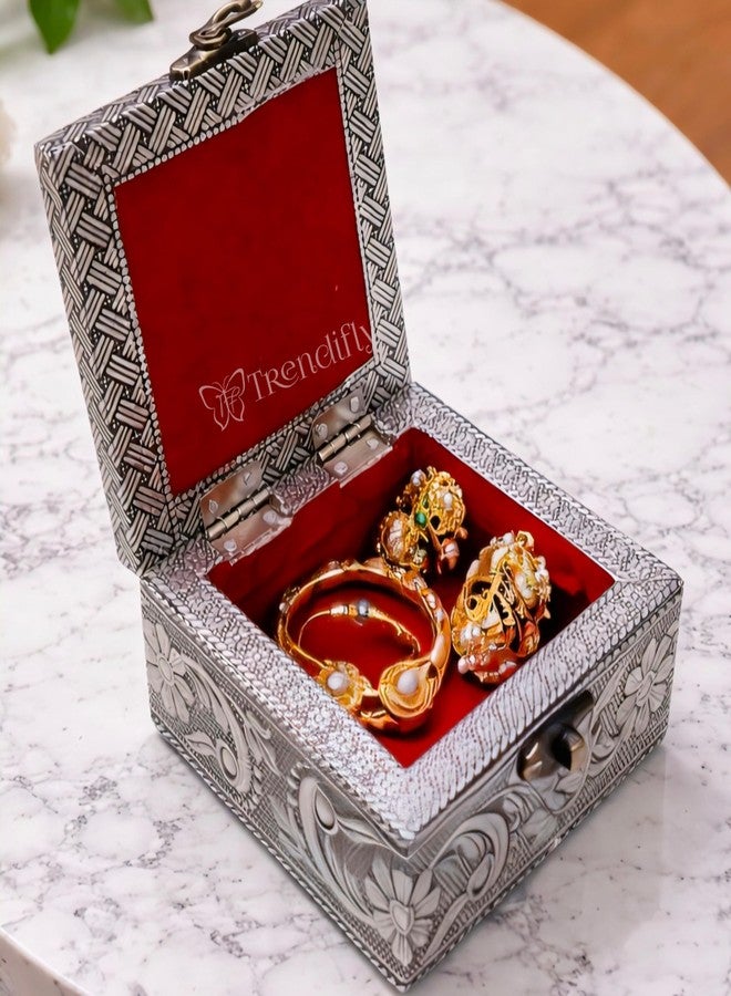 Trendifly Elephant Embossed Wooden Oxidised Jewellery Storage Box for Women | Wood Jewel Earrings Ring Chain Multipurpose Jewelry Organiser Box | Wedding Housewarming Pooja Return Gift Items - Image 2