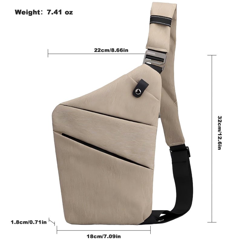 BIRDDIE Anti Theft Travel Bag, One Shoulder Large Capacity Cross-body Bag Chest Fashion Lightweight Sling Bags for Travel Sports (Right Shoulder, Khaki) - Image 5