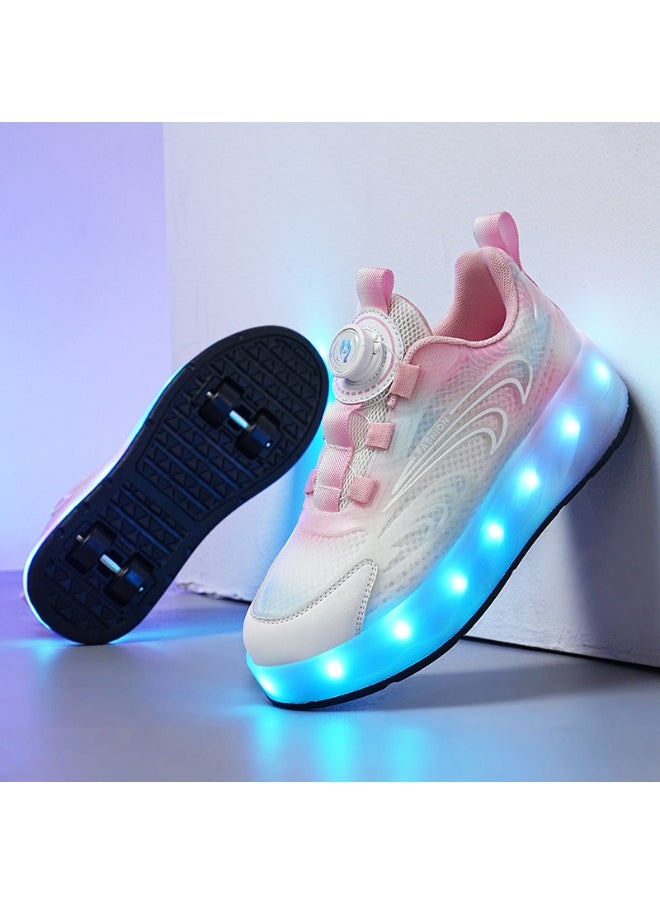 NIBEMINENT Kids Roller Skates Shoes 4 Wheels Roller Shoes Boys Girls Wheel Shoes Roller Sneakers Shoes for Beginner More Balanced  - Image 1