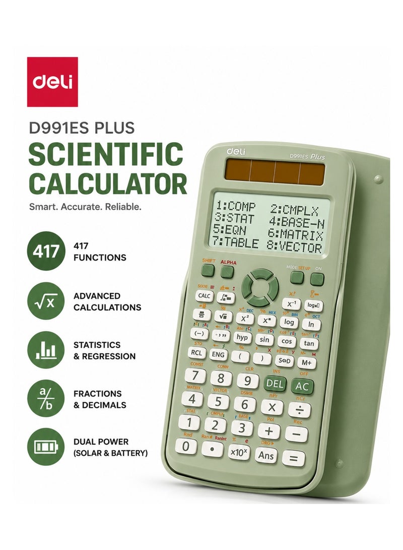 Deli D991ES Scientific Calculator With 417 Functions Green - Image 1