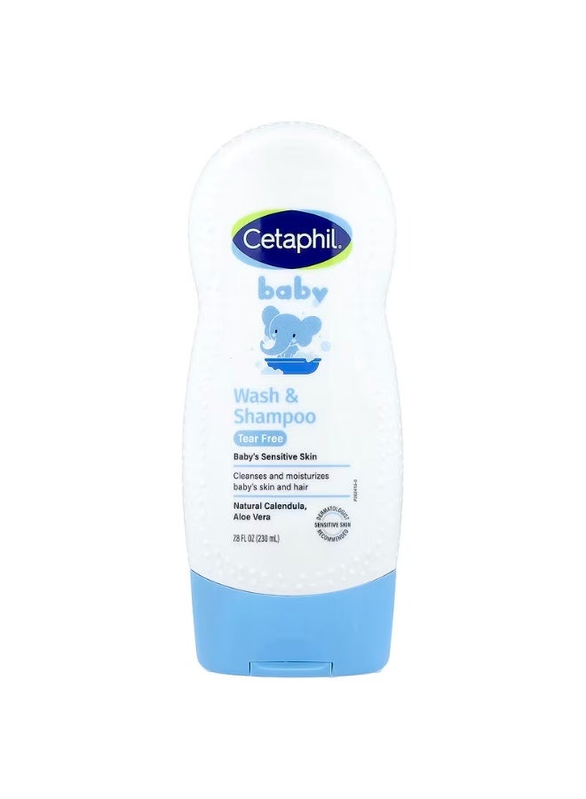 Cetaphil Baby Shampoo and Body Wash with Organic Calendula, Tear Free, Made with Organic Calendula, Hypoallergenic, Ideal for Everyday Use, Soap Free, 7.8 Ounce, Wash & Shampoo