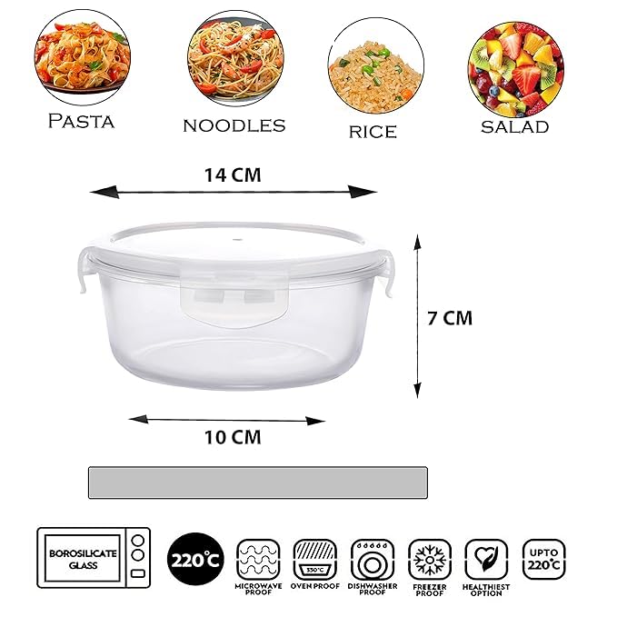 Cutting EDGE 400ml Round Borosilicate Glass Food Storage Containers with Airtight Leak-Proof Lids – Set of 2 | Microwave, Freezer & Dishwasher Safe | Transparent Lunch Boxes - Image 5