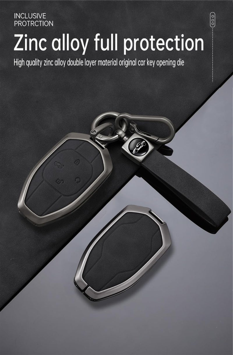 KUNIO Smart Key Holder Protector Fit for Trumpchi GAC 2021 Empow J11 J12 GS8 GM6 GM8 GS5 GA6 Zinc Alloy and PU Leather Remote Key Protector with Key Chain Christmas Gift 4 Button A Black - Image 4