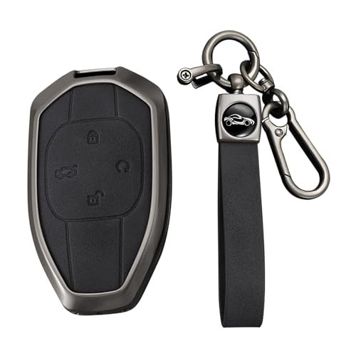 KUNIO Smart Key Holder Protector Fit for Trumpchi GAC 2021 Empow J11 J12 GS8 GM6 GM8 GS5 GA6 Zinc Alloy and PU Leather Remote Key Protector with Key Chain Christmas Gift 4 Button A Black - Image 1
