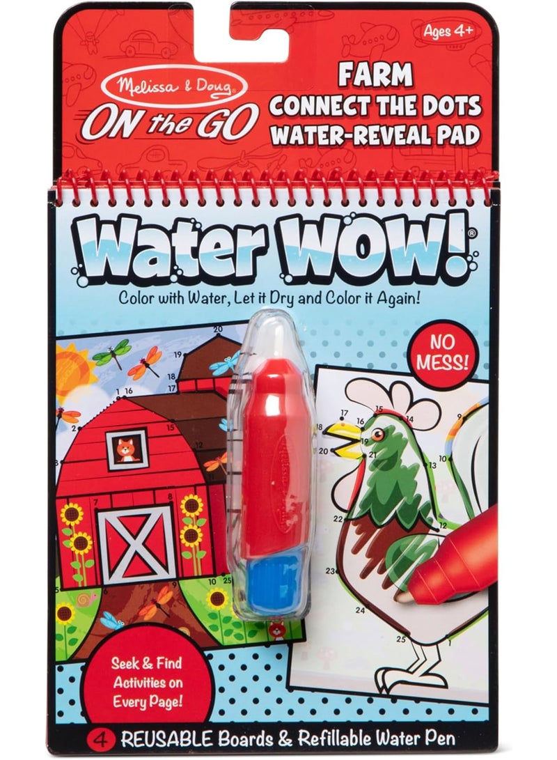 Melissa & Doug Water WOW Farm – Connect the Dots Activity Pad | 4 Reusable Pages & Refillable Water Pen | No-Mess Coloring Book - Image 1