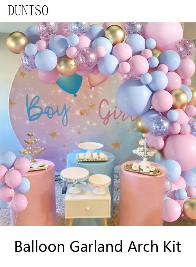 DUNISO 128PCS Balloon Garland Arch Kit Metallic Pink Blue Latex Balloons Set For Baby Wedding Birthday Party Background Decorations School Opening Ceremony - Image 2