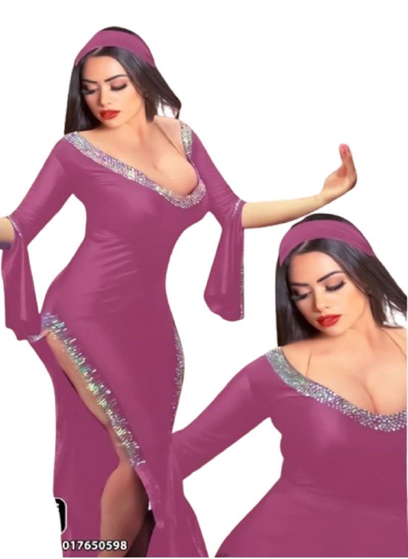 MANIKAN Oriental Dance Kaftan With Side Slit and Embellished Edgas 