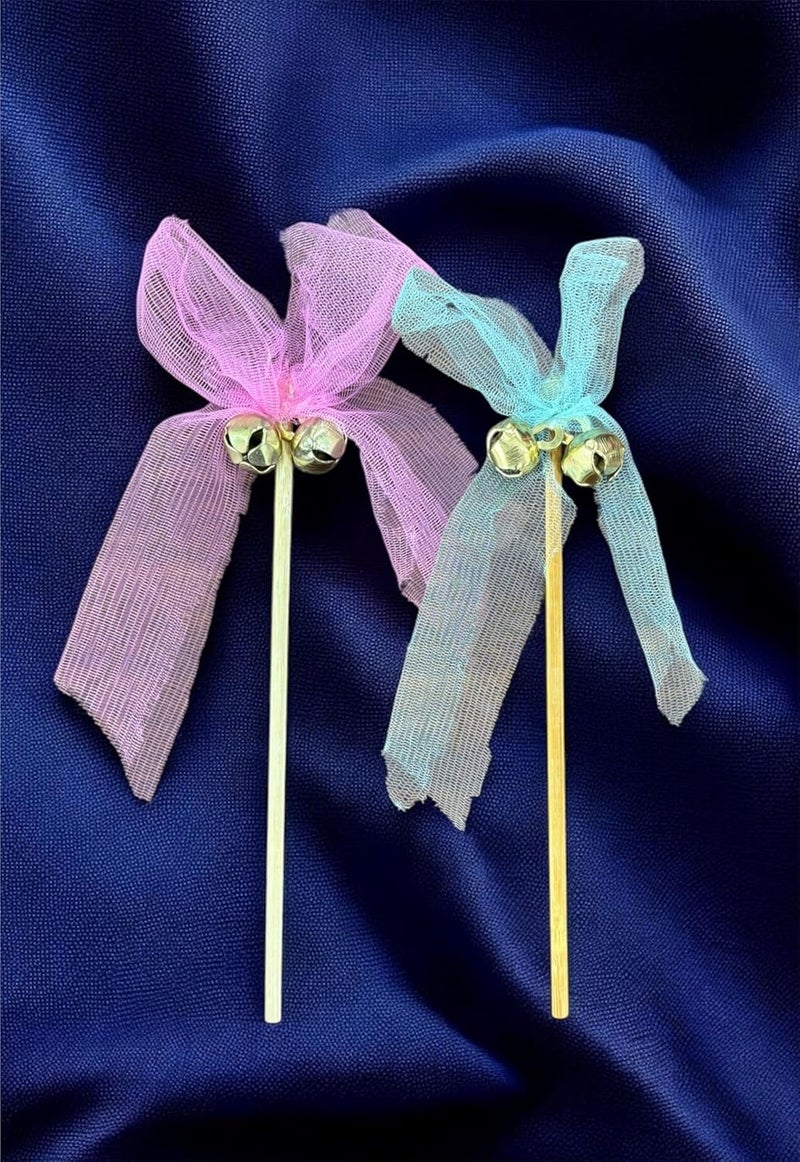 Smaran Wedding Bell Rattles for Pheras and Varmala Welcome Bells Wedding Fairy Twirling Ribbon Sticks Wands with Bell Multicolor 25 - Image 4