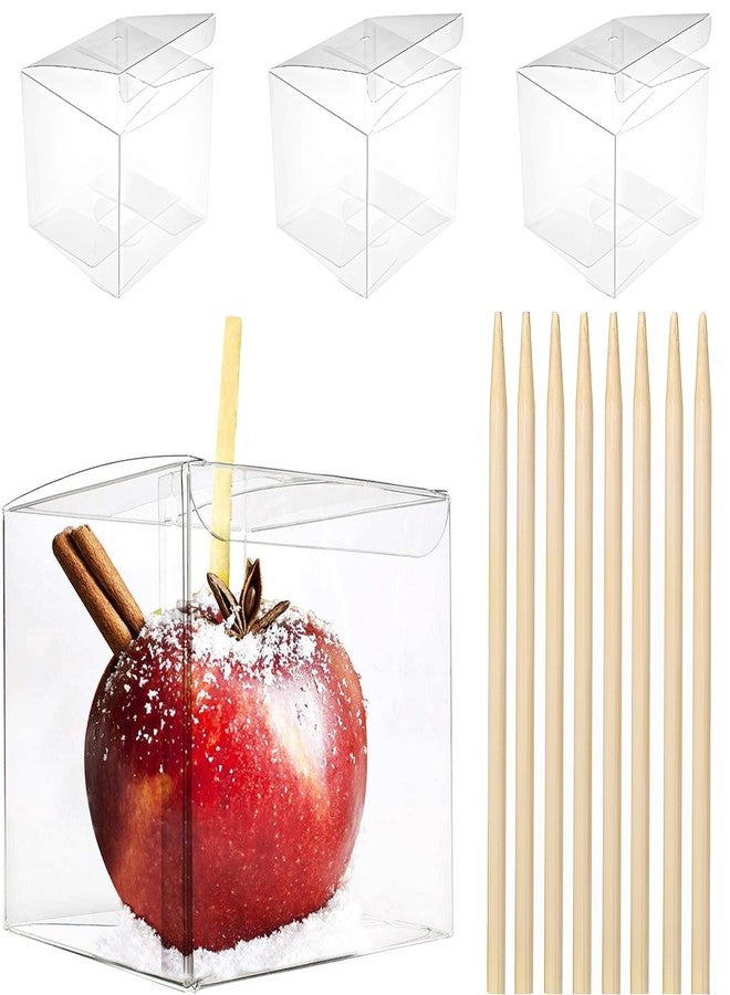 LOKQING 20 Pack 4''x 4'' x 4'' Clear Candy Apple Boxes with Hole and Sticks Set Food Grade Plastic Clear Caramel Apple Containers Chocolate Covered Apples Packaging Party Favor Gift Goxes - Image 1