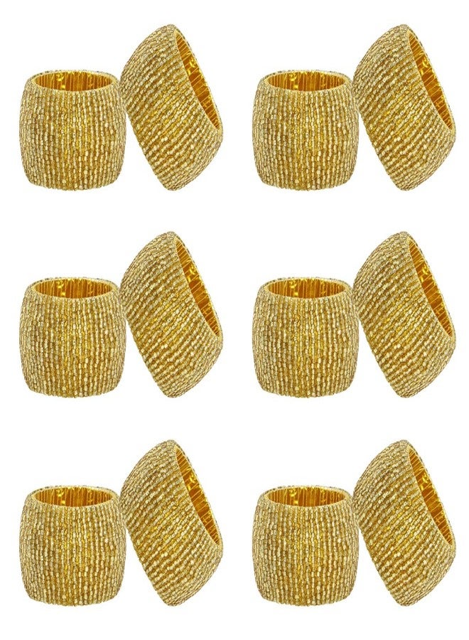 COTTON CRAFT Glitz Handmade Beaded Dining Table Napkin Rings - Set of 12 - Halloween Harvest Autumn Fall Thanksgiving Holiday Christmas Xmas Celebration Festive Party Gift Décor - Gold - Image 1