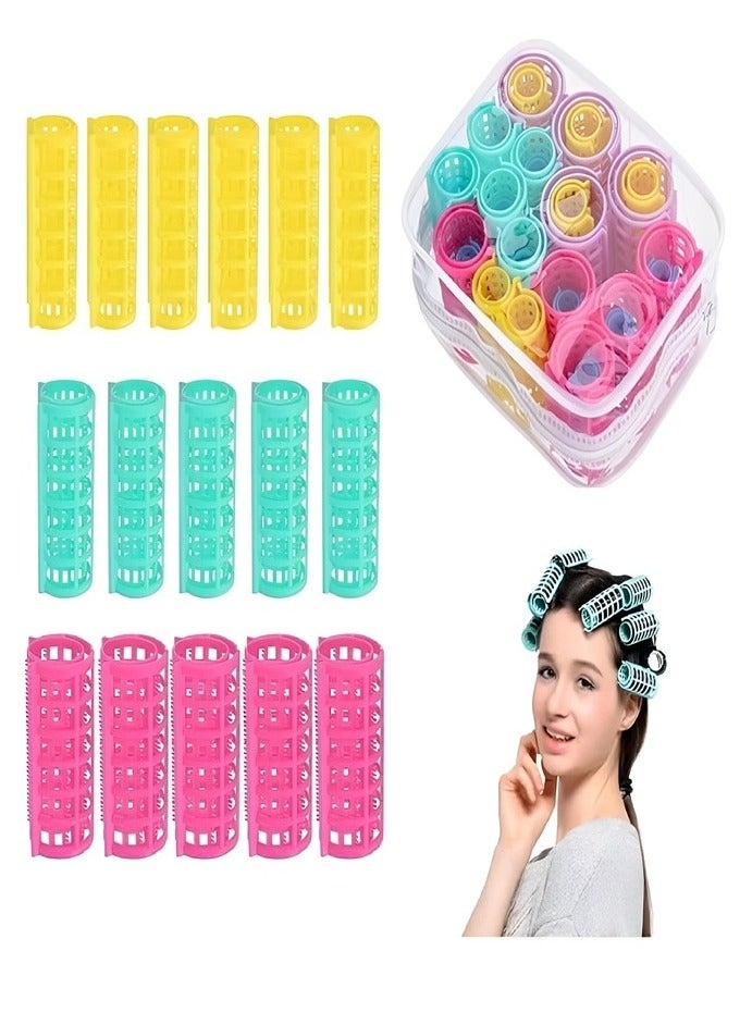 بكرات شعر بلاستيكية سهلة التركيب لتصفيف الشعر للبنات والنساء، بكرات تجعيد الشعر بدون تموجات حرارية، بكرات شعر من البلاستيك بكباسين للف وتصفيف الشعر ( 4 قطعه) لتناسب جميع الشعر متعددة الألوان - Image 1