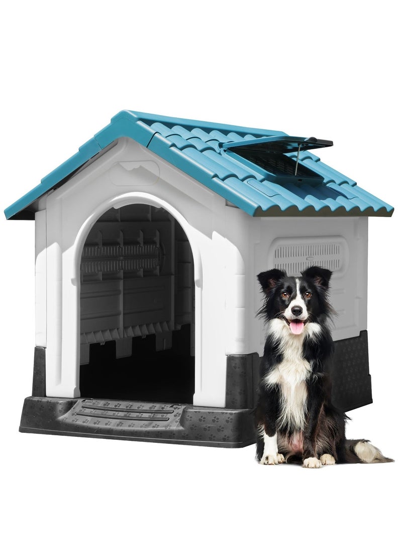 والالا بيت كلب كبير قابل للطي في الهواء الطلق بيت كلب بلاستيكي مع كوة قابلة للتعديل وقاعدة مرتفعة بيت حيوانات أليفة مقاوم للماء للكلاب الصغيرة والمتوسطة 84*70*76 سم - Image 1