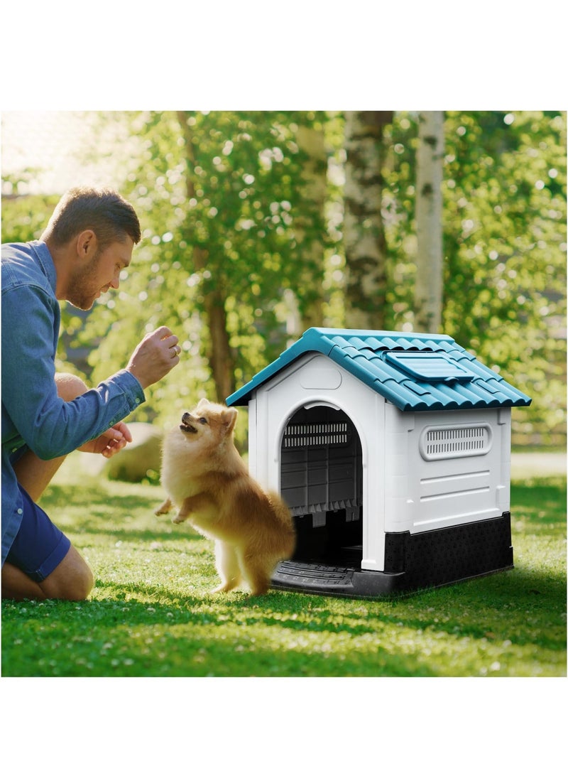 والالا بيت كلب كبير قابل للطي في الهواء الطلق بيت كلب بلاستيكي مع كوة قابلة للتعديل وقاعدة مرتفعة بيت حيوانات أليفة مقاوم للماء للكلاب الصغيرة والمتوسطة 84*70*76 سم - Image 3
