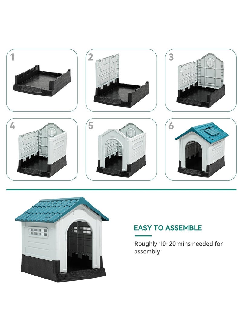 والالا بيت كلب كبير قابل للطي في الهواء الطلق بيت كلب بلاستيكي مع كوة قابلة للتعديل وقاعدة مرتفعة بيت حيوانات أليفة مقاوم للماء للكلاب الصغيرة والمتوسطة 84*70*76 سم - Image 5