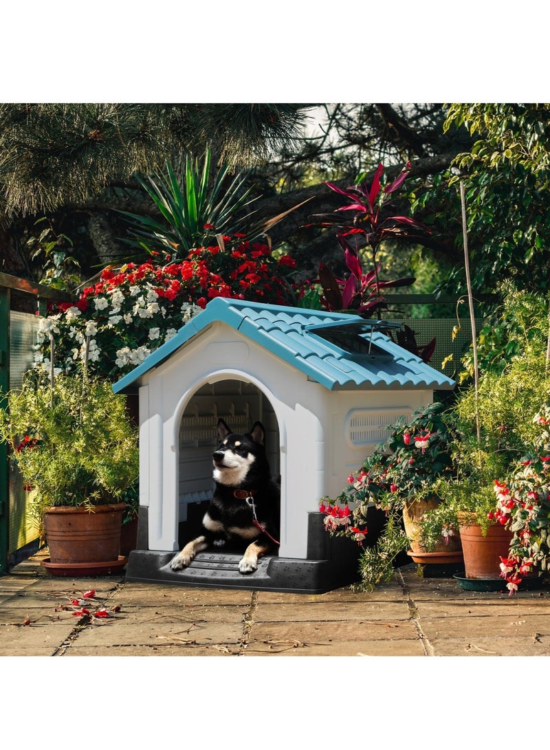 والالا بيت كلب كبير قابل للطي في الهواء الطلق بيت كلب بلاستيكي مع كوة قابلة للتعديل وقاعدة مرتفعة بيت حيوانات أليفة مقاوم للماء للكلاب الصغيرة والمتوسطة 84*70*76 سم - Image 2