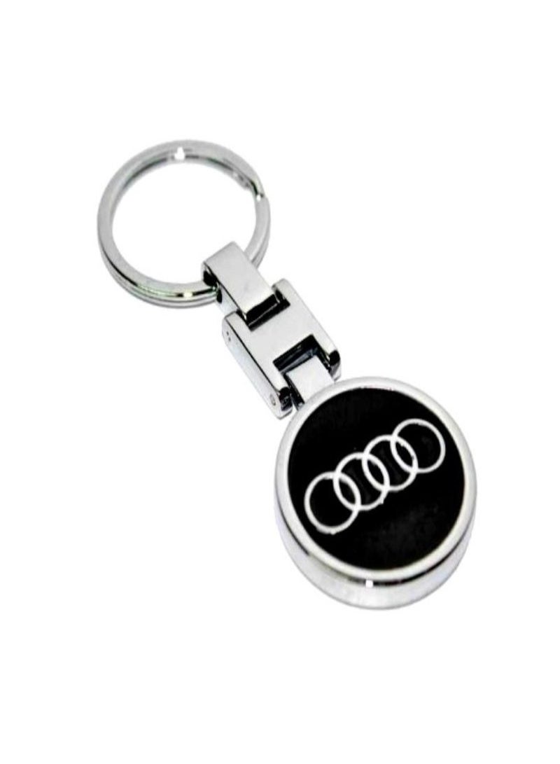 Nickel-plated keychain with the Audi logo on both sides
