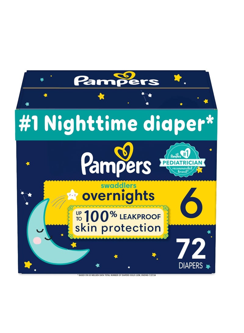 Pampers Swaddlers Overnights Diapers - Size 6, 72 Count, Disposable Baby Diapers, Night Time Skin Protection - Image 1