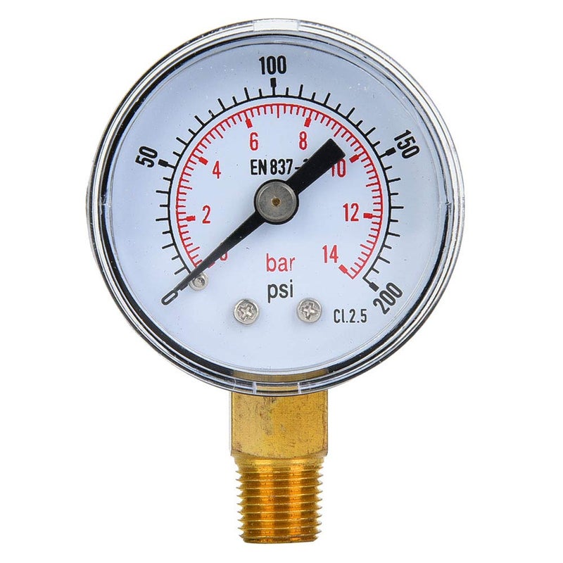 Mechanical Pressure Gauge 0 200psi 0 14bar 1 8inch BSPT Dual Scale Metal Casing for Air Oil Water - Image 1