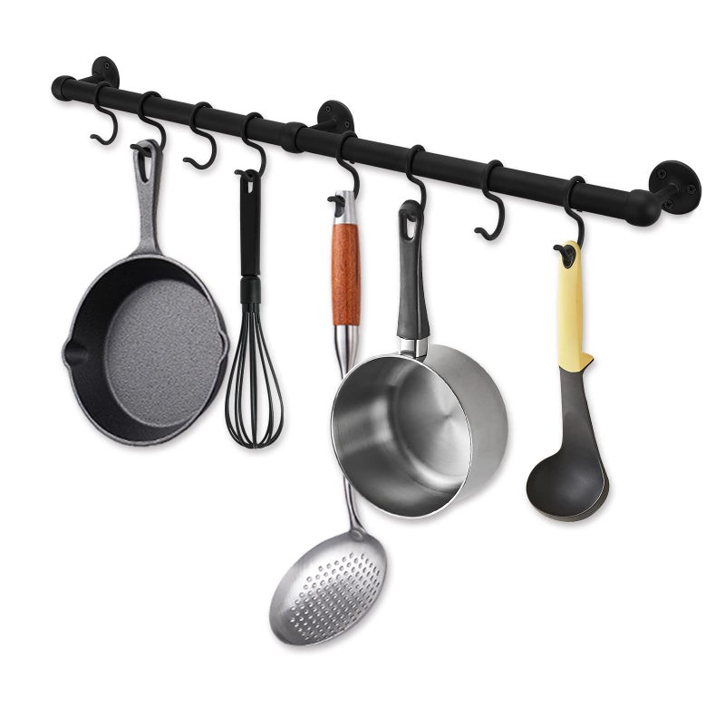 ROTHLEY Hanging Pot Rack Hanger: 23.7 Inch Stainless Steel Pot and Pan Hanger Pot Rack Wall Mounted Hanging Pots and Pans Rack Pot Hangers for Kitchen Wall Kitchen Rail with Hooksï¼ˆMatt Blackï¼‰ - Image 1