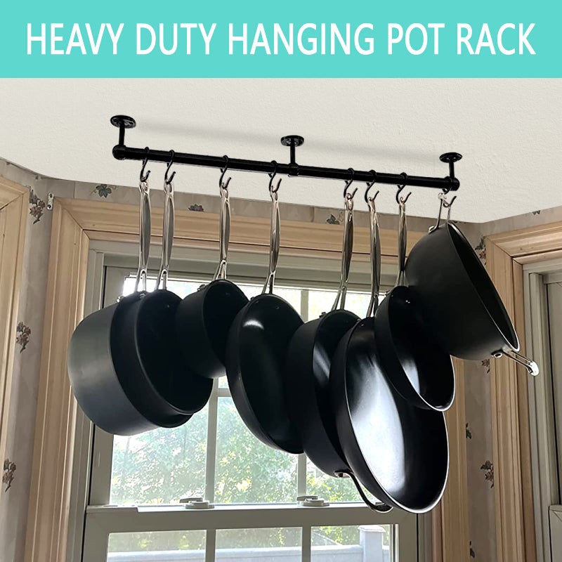 ROTHLEY Hanging Pot Rack Hanger: 23.7 Inch Stainless Steel Pot and Pan Hanger Pot Rack Wall Mounted Hanging Pots and Pans Rack Pot Hangers for Kitchen Wall Kitchen Rail with Hooksï¼ˆMatt Blackï¼‰ - Image 2