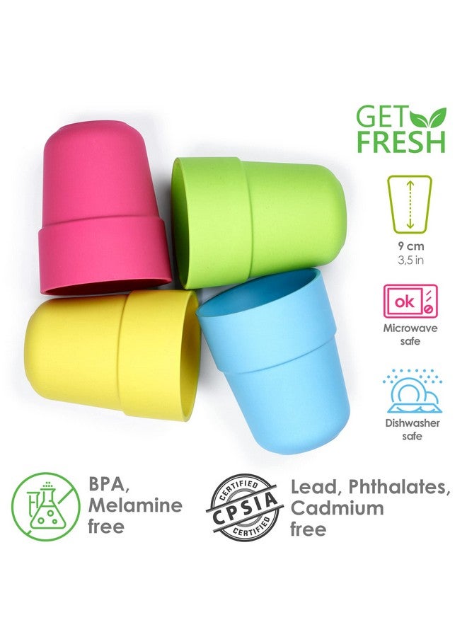 جيت فريش مجموعة أكواب الأطفال GET FRESH PLA - عبوة من 4 أكواب عشاء خالية من الميلامين للأطفال والصغار - آمنة للاستخدام في الميكروويف وقابلة للتكديس وخالية من مادة BPA - أكواب طعام للأطفال قابلة لإعادة الاستخدام للاستخدام اليومي - Image 1