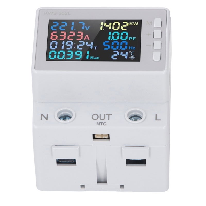 عداد الطاقة أحادي الطور 63A ABS مقاوم للهب شريحة عالية الدقة - شاشة LCD ملونة عالية الوضوح زاوية عرض 178 درجة عداد طاقة تيار متردد أحادي الطور لإدارة الطاقة - Image 4