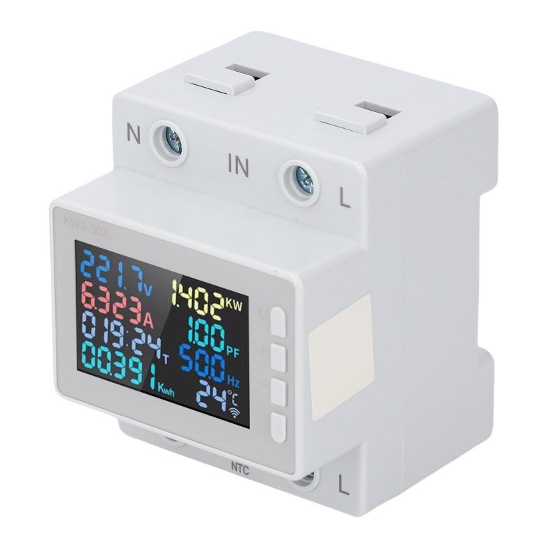 عداد الطاقة أحادي الطور 63A ABS مقاوم للهب شريحة عالية الدقة - شاشة LCD ملونة عالية الوضوح زاوية عرض 178 درجة عداد طاقة تيار متردد أحادي الطور لإدارة الطاقة - Image 2