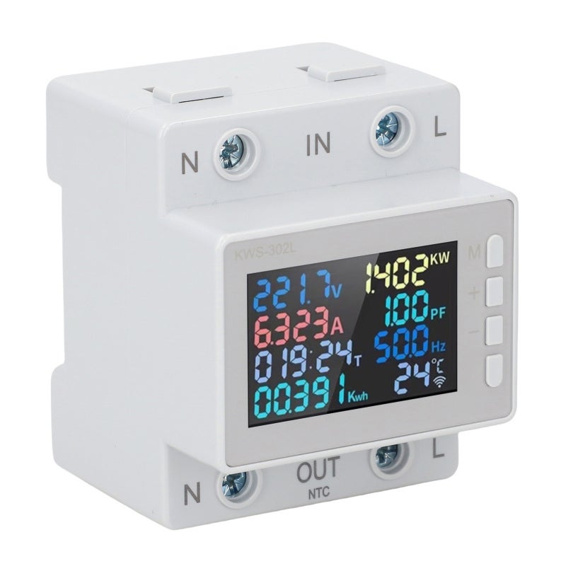 عداد الطاقة أحادي الطور 63A ABS مقاوم للهب شريحة عالية الدقة - شاشة LCD ملونة عالية الوضوح زاوية عرض 178 درجة عداد طاقة تيار متردد أحادي الطور لإدارة الطاقة - Image 5
