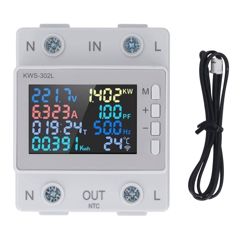 عداد الطاقة أحادي الطور 63A ABS مقاوم للهب شريحة عالية الدقة - شاشة LCD ملونة عالية الوضوح زاوية عرض 178 درجة عداد طاقة تيار متردد أحادي الطور لإدارة الطاقة - Image 1