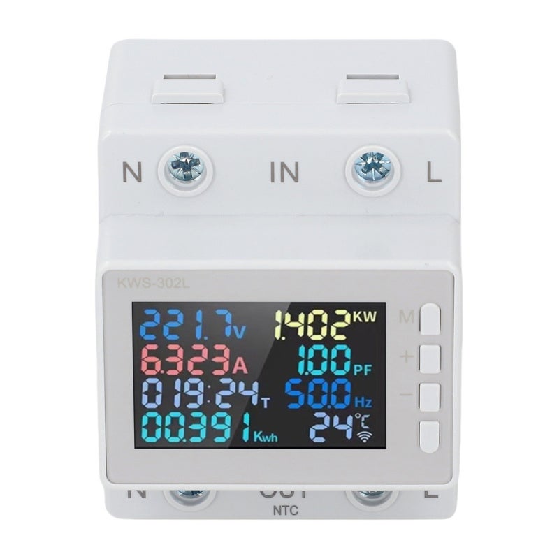 عداد الطاقة أحادي الطور 63A ABS مقاوم للهب شريحة عالية الدقة - شاشة LCD ملونة عالية الوضوح زاوية عرض 178 درجة عداد طاقة تيار متردد أحادي الطور لإدارة الطاقة - Image 3