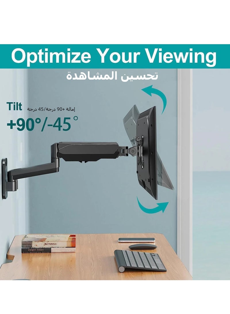 Single Monitor Wall Mount Stand Bracket for 13-32 inch Flat/Curved Computer Screens Height Adjustable Gas Spring Full Motion Wall Monitor Arms Mount Holds Up to 17.6lbs and VESA 75x75/100x100mm - Image 3