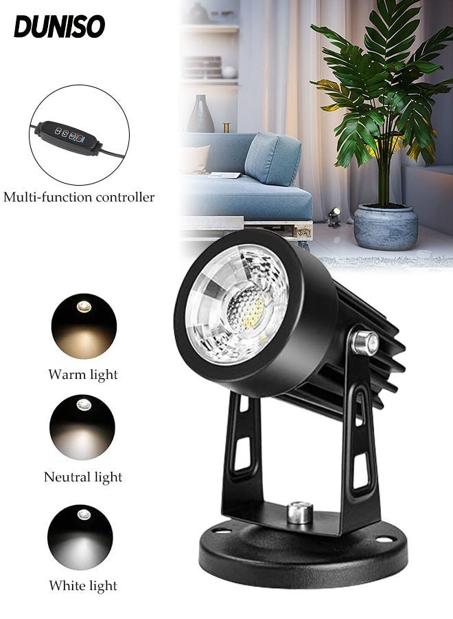 DUNISO LED Spot light, 3W Spotlight Uplights Indoor, 3 Color Lighting Modes and Foot Switch, , 1.8m Cord Courtyard Light ,Plug in Light Be Available for Yard ,Step, Lawn ,Plant Artwork - Image 1