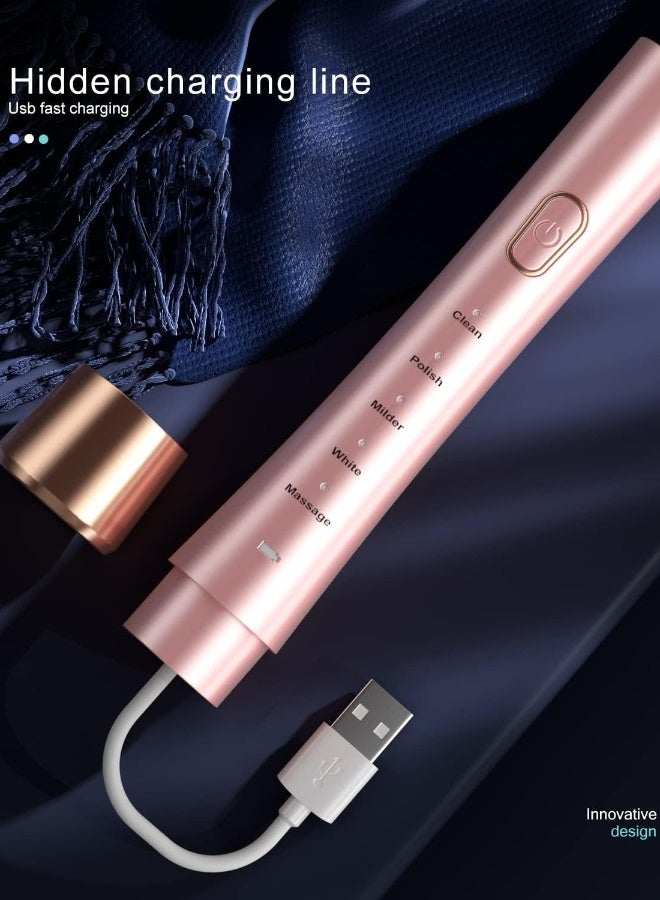 Topleo Sonic Electric Toothbrush for Adults, USB Rechargeable Sonic Toothbrush with 8 Brush Heads, Smart Timer, 5 Modes, 2-Hour Fast Charge Last 30 Days, Pink - Image 4