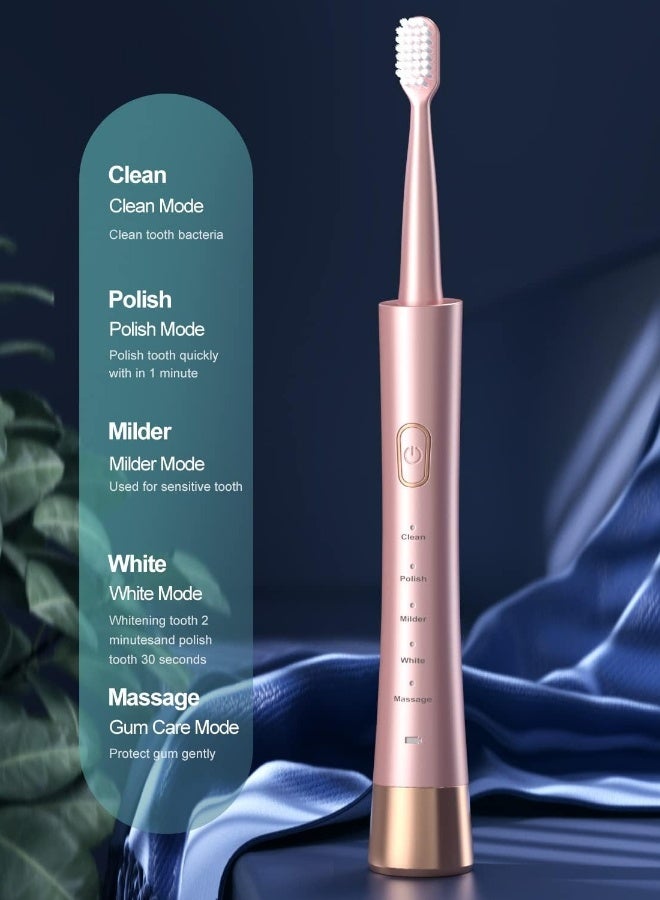 Topleo Sonic Electric Toothbrush for Adults, USB Rechargeable Sonic Toothbrush with 8 Brush Heads, Smart Timer, 5 Modes, 2-Hour Fast Charge Last 30 Days, Pink - Image 2