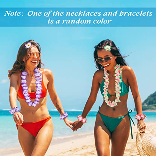 Moon Boat 60PCS Hawaiian Luau Leis Party Decorations Supplies Set - Tropical Tiki Flowers Necklaces + Bracelets + Hair Clips Bulk Summer Pool Birthday Decor Favors - Image 2