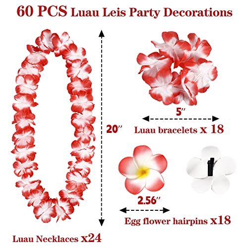 Moon Boat 60PCS Hawaiian Luau Leis Party Decorations Supplies Set - Tropical Tiki Flowers Necklaces + Bracelets + Hair Clips Bulk Summer Pool Birthday Decor Favors - Image 3