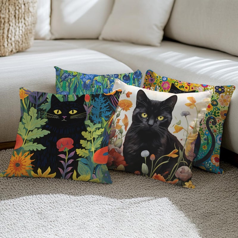 CQM 4 PCs Pillow Covers 18x18, Garden Cat Throw Pillow Covers, Cat Decor for Cat Lovers, Pillow Cases Cat Lover Gifts Decorative Pillow Protectors Living Room Bathroom Home Decor for Cushion Car Bed - Image 4