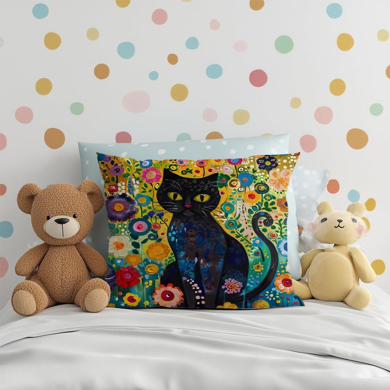 CQM 4 PCs Pillow Covers 18x18, Garden Cat Throw Pillow Covers, Cat Decor for Cat Lovers, Pillow Cases Cat Lover Gifts Decorative Pillow Protectors Living Room Bathroom Home Decor for Cushion Car Bed - Image 5