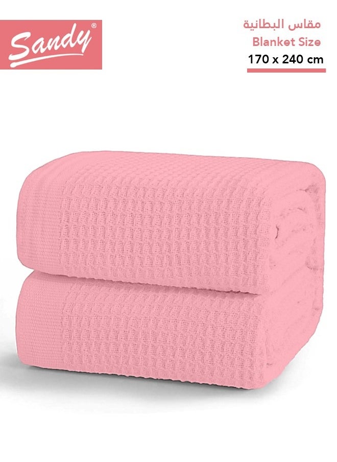 Sandy SANDY Premium 100% Cotton Blanket, soft, breathable thermal blanket and lightweight, Prefect for layering bed, sofa, home decoration and couch, Single size: (170×240 cm), Pink  - Image 1