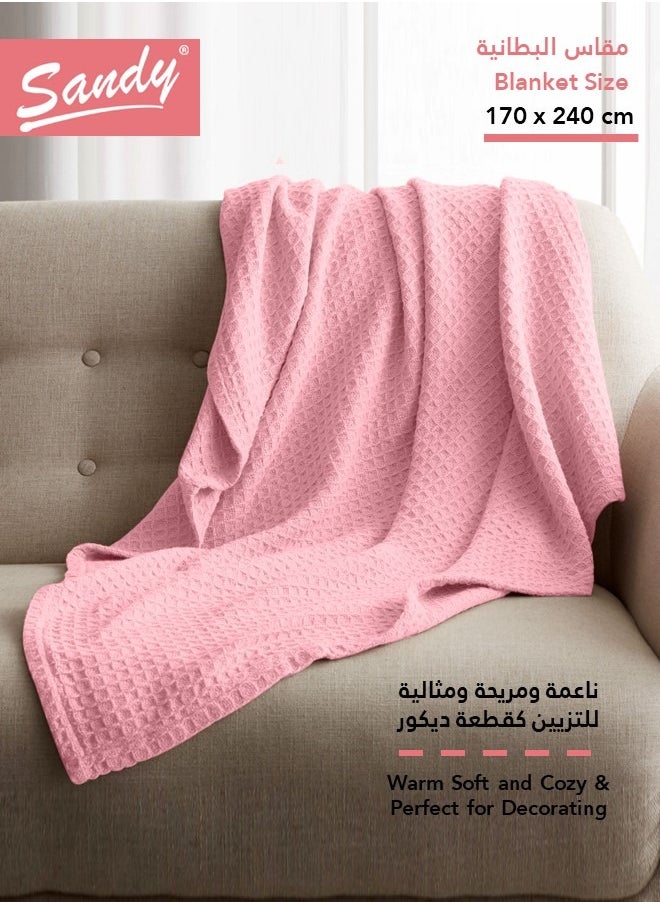 Sandy SANDY Premium 100% Cotton Blanket, soft, breathable thermal blanket and lightweight, Prefect for layering bed, sofa, home decoration and couch, Single size: (170×240 cm), Pink  - Image 2