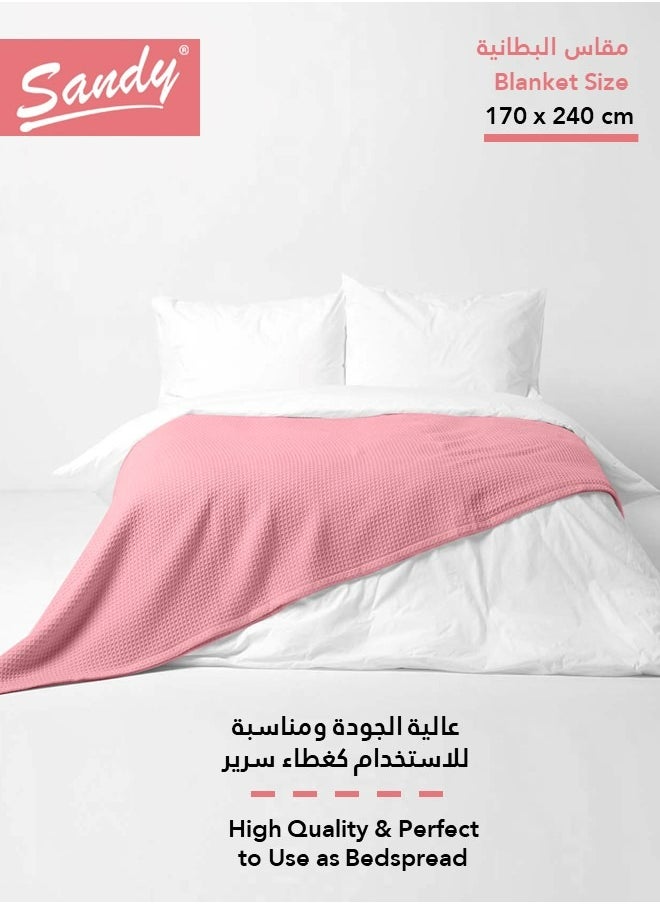 Sandy SANDY Premium 100% Cotton Blanket, soft, breathable thermal blanket and lightweight, Prefect for layering bed, sofa, home decoration and couch, Single size: (170×240 cm), Pink  - Image 3