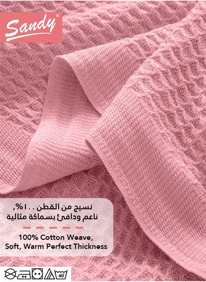 Sandy SANDY Premium 100% Cotton Blanket, soft, breathable thermal blanket and lightweight, Prefect for layering bed, sofa, home decoration and couch, Single size: (170×240 cm), Pink  - Image 4