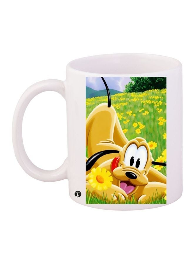 RYN Cartoon Dog Printed Coffee Mug White/Green/Yellow 11ounce