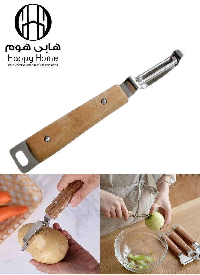 Happy Home 2 in 1 Multipurpose Peeler for Fruits and Vegetables - Horizontal Peeling Blade and Durable Wooden Handle  - Image 1