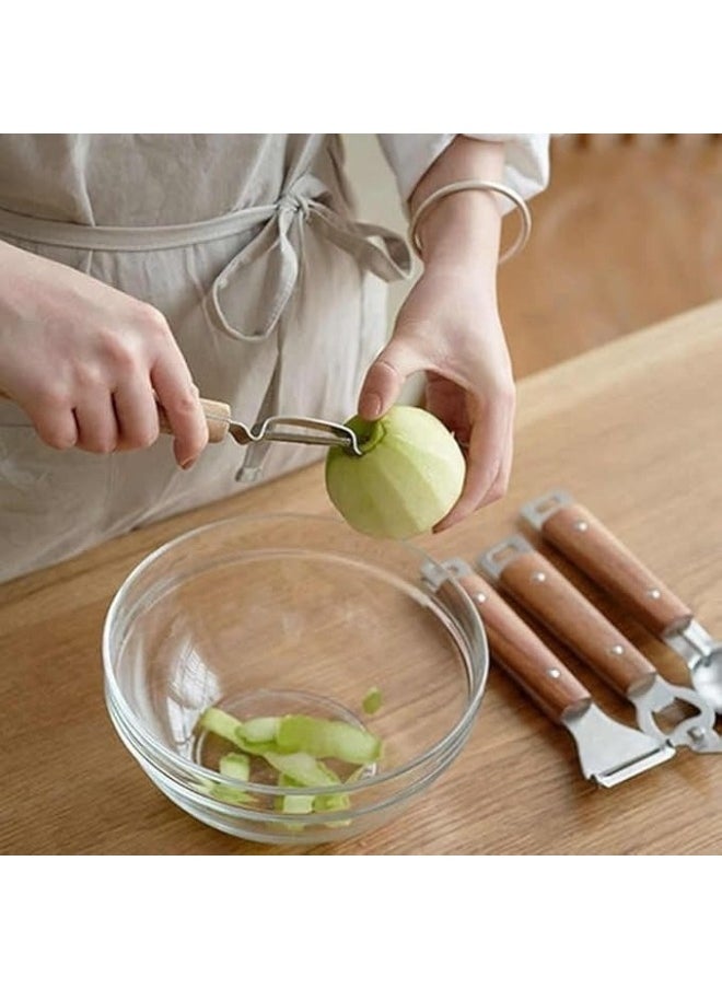 Happy Home 2 in 1 Multipurpose Peeler for Fruits and Vegetables - Horizontal Peeling Blade and Durable Wooden Handle  - Image 3