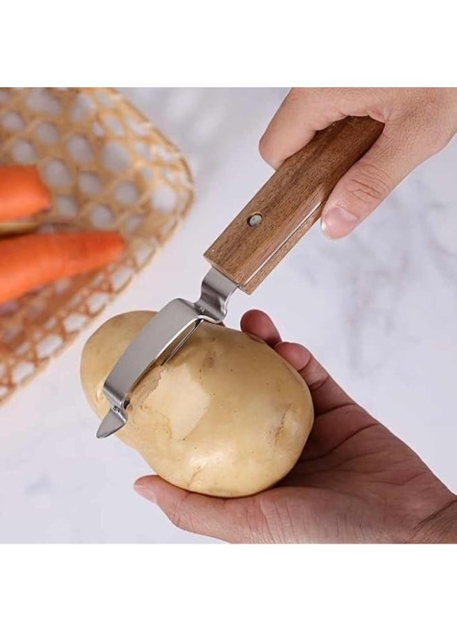 Happy Home 2 in 1 Multipurpose Peeler for Fruits and Vegetables - Horizontal Peeling Blade and Durable Wooden Handle  - Image 5