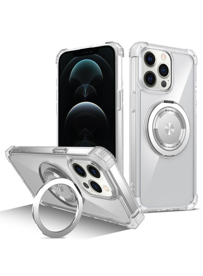 اس-توب جراب هاتف مغناطيسي MagSafe بنقشة CD باللون الذهبي لهاتف iPhone 12 Pro مع حامل دوار - Image 1