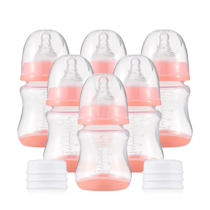 Baby Bottles with Silicone Nipple & Storage Cover Breastfeeding Bottles for Baby Food Grade PP Milk Storage Bottles 180ml Capacity Baby Feeding Bottles Baby Essentials, Orange & Pack of 6 - Image 1