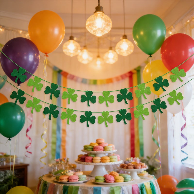 St Patricks Day Decorations Outdoor 4 Pack Felt Shamrock Garland Banner St Patrick's Day Garland Banner Flag Green Clover Garland Saint Patricks Day Decor Classroom Mantle Party Favor Supplies - Image 4
