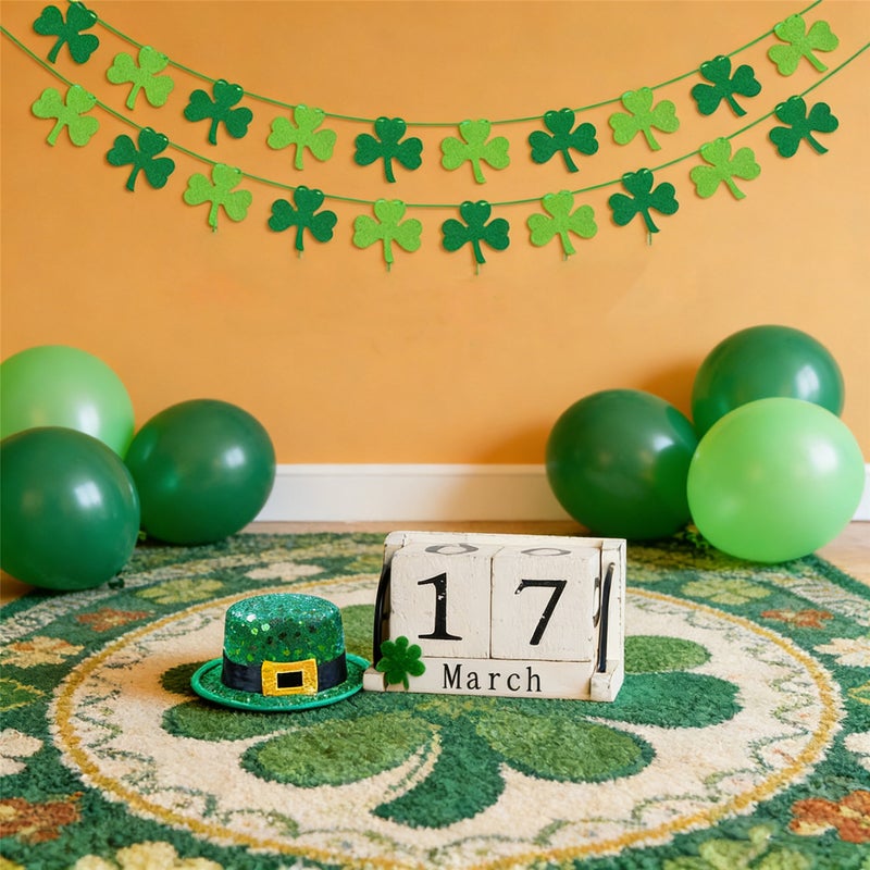 St Patricks Day Decorations Outdoor 4 Pack Felt Shamrock Garland Banner St Patrick's Day Garland Banner Flag Green Clover Garland Saint Patricks Day Decor Classroom Mantle Party Favor Supplies - Image 5